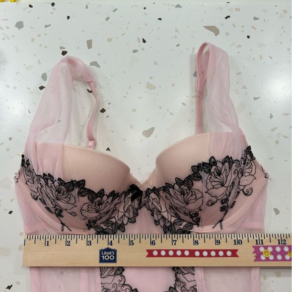 Victorias Secret Pink Corset Mesh Bustier Rhinestone Lingerie 34C - Picture 7 of 11